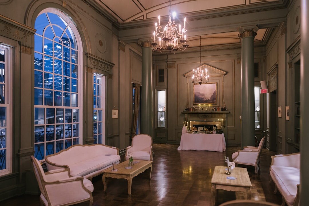 Elegant ballroom set up for a formal gala dinner